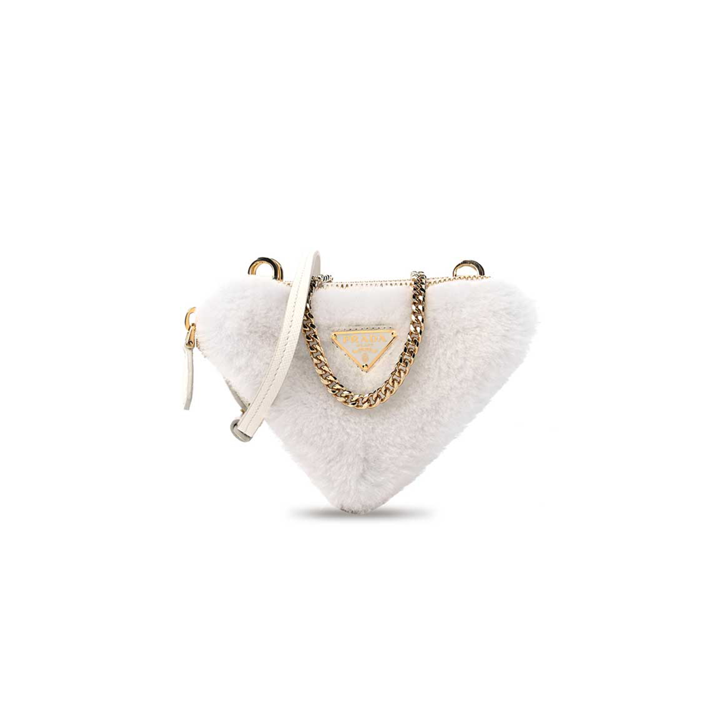 Pra*a saffiano shearling triangle mini pouch white 1nr015 (15*10cm)